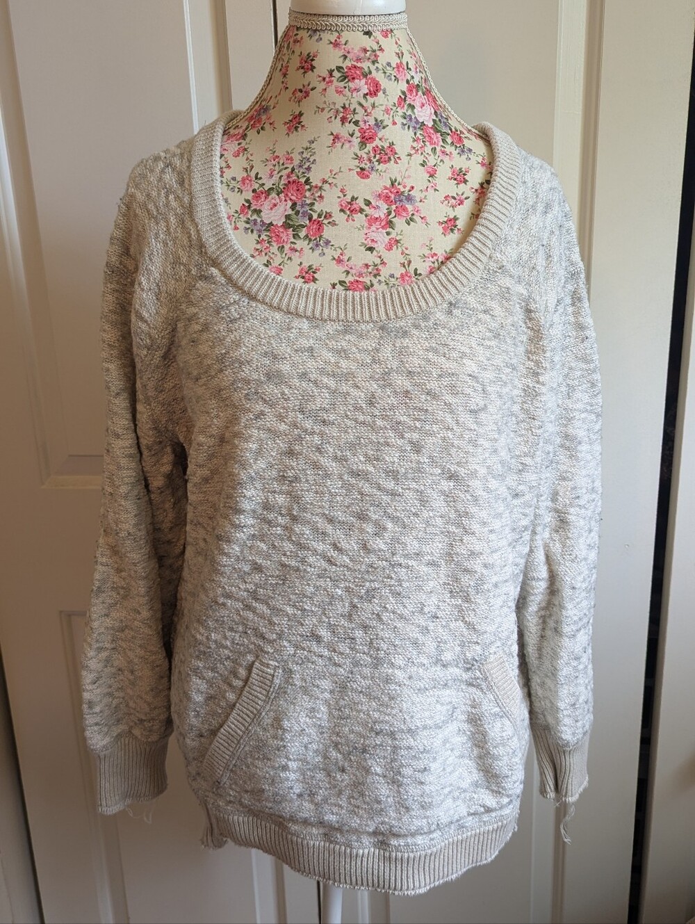 Free People Oversized Neutral Heathered Knit Women's Sweater Cream Size Medium